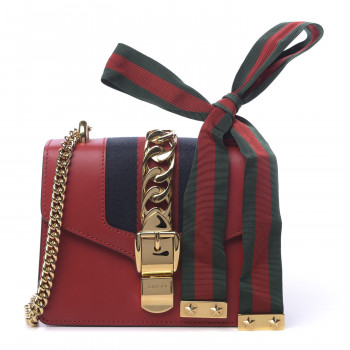 GUCCI Calfskin Mini Sylvie Chain Shoulder Bag Hibiscus Red