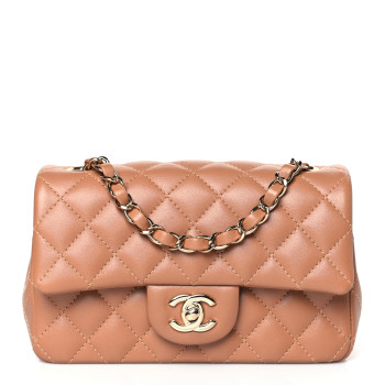 CHANEL Lambskin Quilted Mini Rectangular Flap Brown