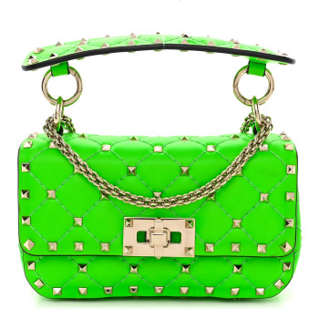 VALENTINO GARAVANI Calfskin Mini Rockstud Spike Shoulder Bag Fluo Green