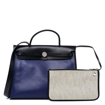 HERMES Toile H Berline Vache Hunter Herbag Zip PM 31 Bleu Saphir Black
