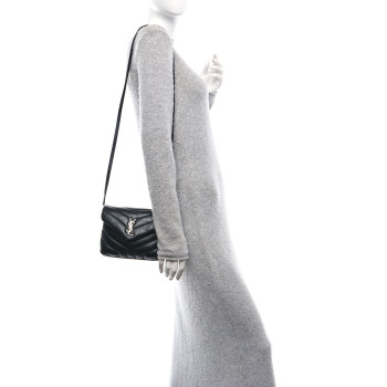 SAINT LAURENT Calfskin Y Quilted Monogram Toy Loulou Crossbody Bag Black