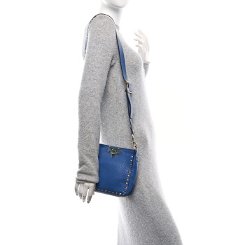 VALENTINO GARAVANI Pebbled Calfskin Mini Rockstud Flip-Lock Messenger Bag Baltique