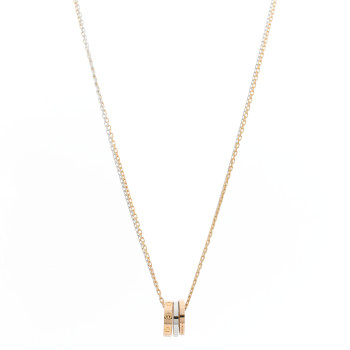 CARTIER 18K White Pink Gold Diamond Three Ring LOVE Pendant Necklace