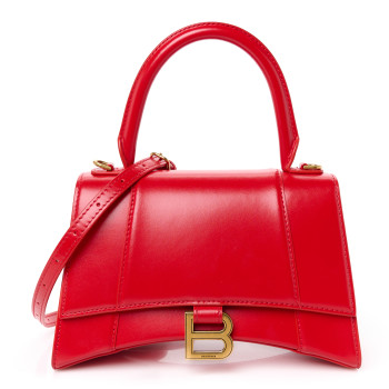 BALENCIAGA Shiny Box Calfskin Small Hourglass Top Handle Bag Bright Red