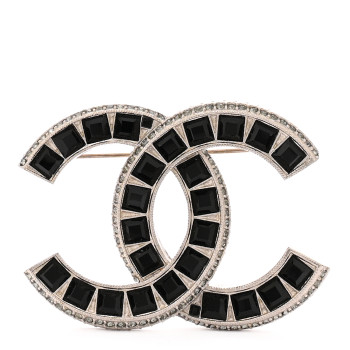 CHANEL Baguette Crystal CC Brooch Silver Black