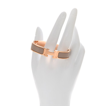 HERMES Enamel Narrow Clic Clac H Bracelet PM Marron Glace