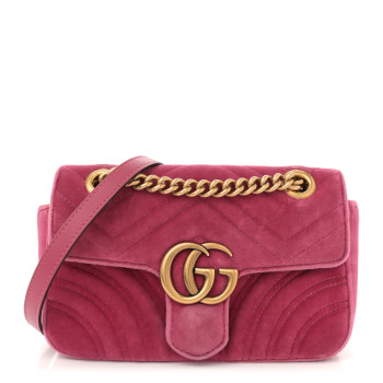 GUCCI Velvet Matelasse Medium GG Marmont Shoulder Bag Light Raspberry Rose