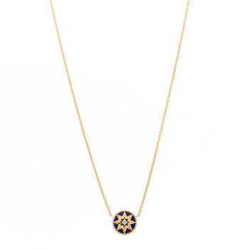 CHRISTIAN DIOR 18K Yellow Gold Diamond Lapis Lazuli Rose Des Vents Necklace