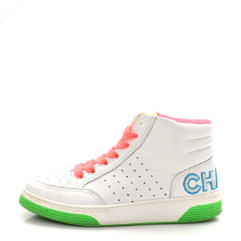 CHANEL Calfskin Womens Logo High Top Sneakers 36.5 White Multicolor