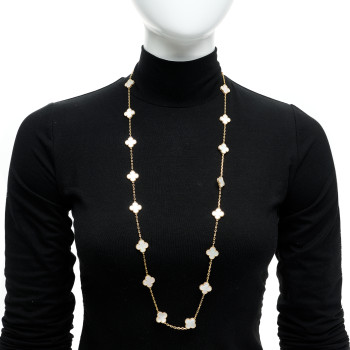 VAN CLEEF & ARPELS 18K Yellow Gold Mother of Pearl 20 Motifs Vintage Alhambra Necklace