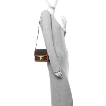 CELINE Calfskin Triomphe Canvas Teen Triomphe Bag Tan