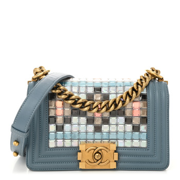 CHANEL Lambskin Tile Embroidered Small Brasserie Mosaic Boy Flap Blue Multicolor