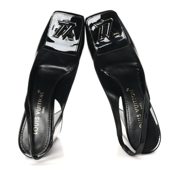LOUIS VUITTON Patent Calfskin Shake Slingback Pumps 39 Black
