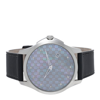 GUCCI Stainless Steel Calfskin Diamond Grey Mother of Pearl 40mm G-Timeless Quartz Watch