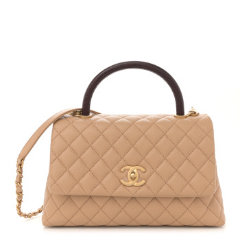 CHANEL Caviar Lizard Embossed Quilted Small Coco Handle Flap Beige