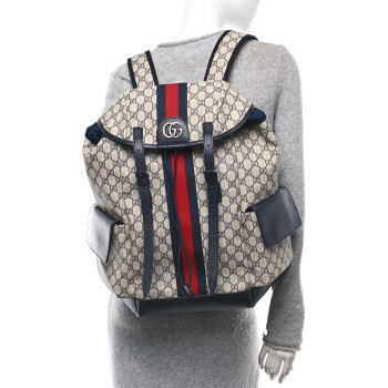 GUCCI GG Supreme Monogram Medium Ophidia Double Buckle Backpack Beige Blue Black