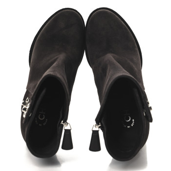 CHANEL Suede CC Turnlock Ankle Boots 37.5 Brown