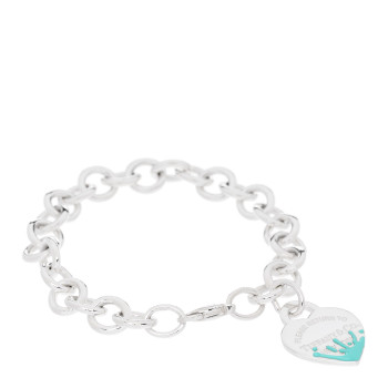 TIFFANY Sterling Silver Enamel Return To Tiffany Color Splash Heart Tag Bracelet Blue