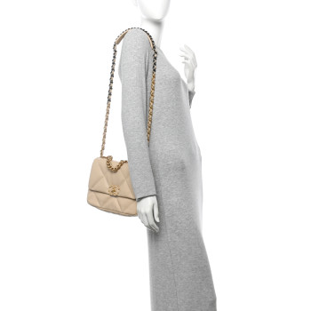 CHANEL Lambskin Quilted Medium Chanel 19 Flap Beige