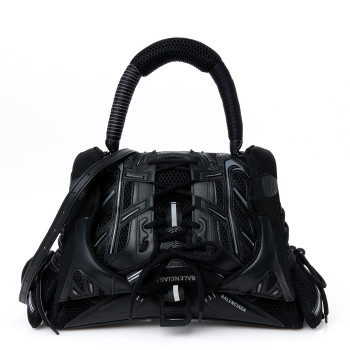 BALENCIAGA Faux Calfskin Fabric Medium Sneakerhead Top Handle Bag Black