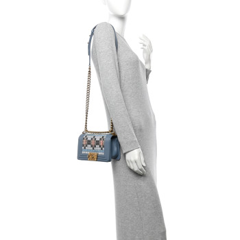 CHANEL Lambskin Tile Embroidered Small Brasserie Mosaic Boy Flap Blue Multicolor