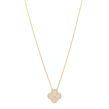 VAN CLEEF & ARPELS 18K Yellow Gold Diamond Yellow Mother of Pearl Vintage Alhambra Pendant Necklace