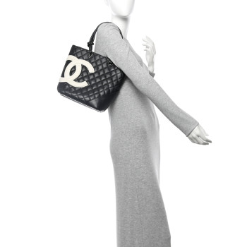 CHANEL Calfskin Quilted Medium Cambon Tote Black White