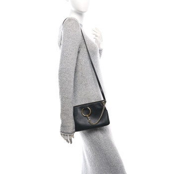 CHLOE Supple Lambskin Small Faye Soft Zippered Shoulder Bag Black