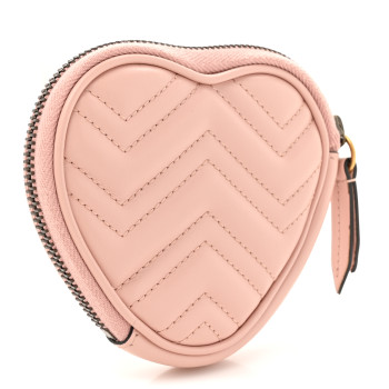 GUCCI Calfskin Matelasse Chevron GG Marmont Heart Coin Purse Perfect Pink