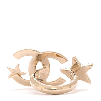 CHANEL Metal Crystal Textured CC Star Ring 53 6.5 Gold