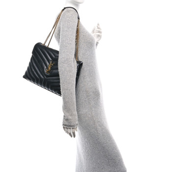 SAINT LAURENT Calfskin Y Quilted Monogram Medium Loulou Chain Satchel Black