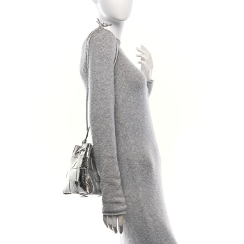 BOTTEGA VENETA Metallic Crinkled Lambskin Maxi Intrecciato Cassette Bucket Bag Silver
