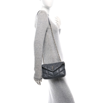 SAINT LAURENT Lambskin Quilted Toy Loulou Puffer Monogram Chain Satchel Storm