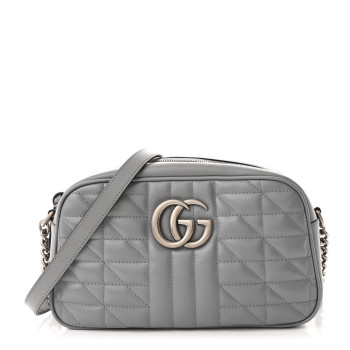 GUCCI Calfskin Matelasse Aria Small GG Marmont Chain Shoulder Bag Deep Grey