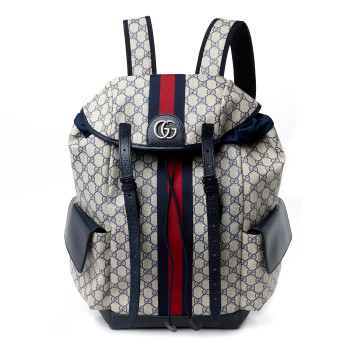 GUCCI GG Supreme Monogram Medium Ophidia Double Buckle Backpack Beige Blue Black