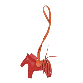 HERMES Milo Lambskin Grigri Rodeo Horse Bag Charm PM Rouge Rose Indien Jaipur Feu