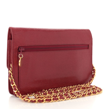 CHANEL Caviar Timeless CC Wallet On Chain WOC Red