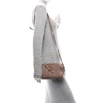 GUCCI Calfskin Matelasse Small GG Marmont Chain Shoulder Bag Porcelain Rose
