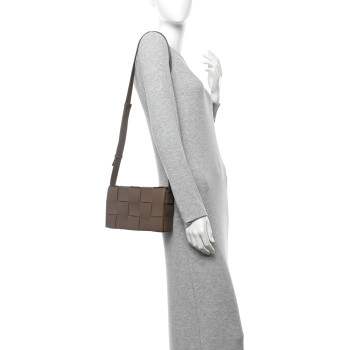BOTTEGA VENETA Lambskin Maxi Intreccio Cassette Crossbody Bag Taupe Grey