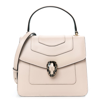 BULGARI Calfskin Serpenti Forever Top Handle Beige Green