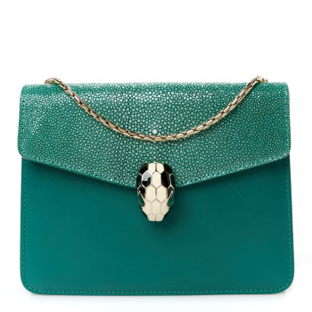 BULGARI Galuchat Calfskin Serpenti Forever Crossbody Bag Green
