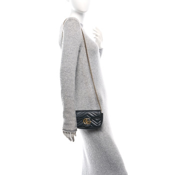 GUCCI Calfskin Matelasse Super Mini GG Marmont Shoulder Bag Black