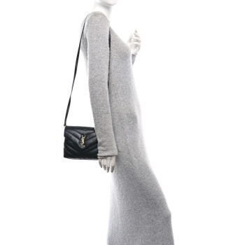 SAINT LAURENT Calfskin Y Quilted Monogram Toy Loulou Crossbody Bag Black