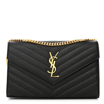 SAINT LAURENT Grain De Poudre Matelasse Chevron Monogram Chain Wallet Black