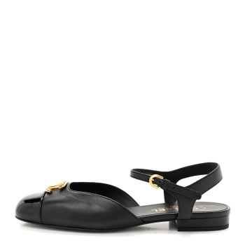 CHANEL Lambskin Patent Cap Toe Crystal Enamel CC Mary Jane Slingback Flats 39 Black