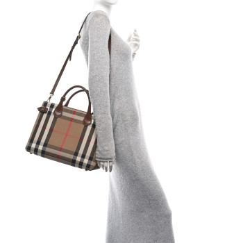 BURBERRY Derby Calfskin House Check Medium Banner Tote Brown