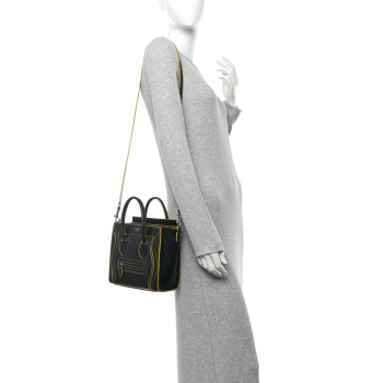 CELINE Satin Calfskin Nano Debossed Luggage Black Yellow