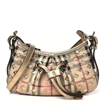 BURBERRY Haymarket Check Perforated Crossbody Gold