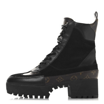 LOUIS VUITTON Suede Calfskin Monogram Laureate Platform Desert Boots 42 Black