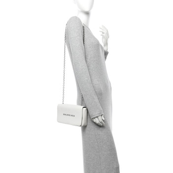 BALENCIAGA Pebbled Calfskin Logo Everyday Flap Chain Wallet White